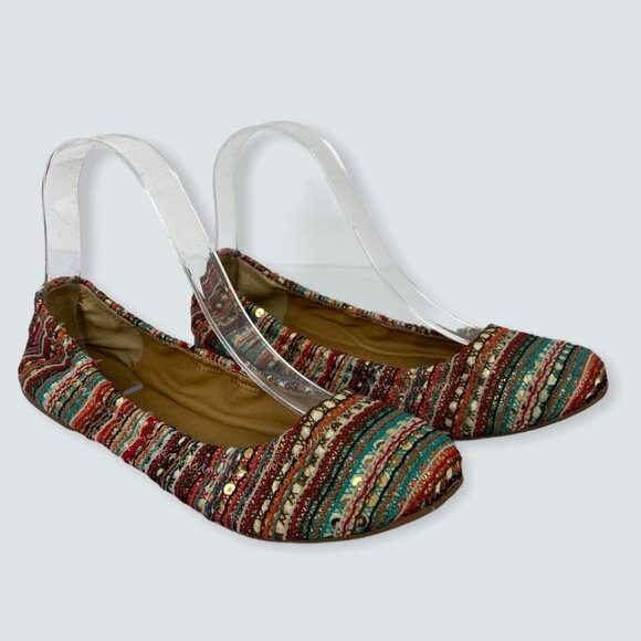 Lucky Brand Emmie Ballet‎ Flats Sequin Embroidered Size 6.5 Round Toe Bohemian - Picture 10 of 11